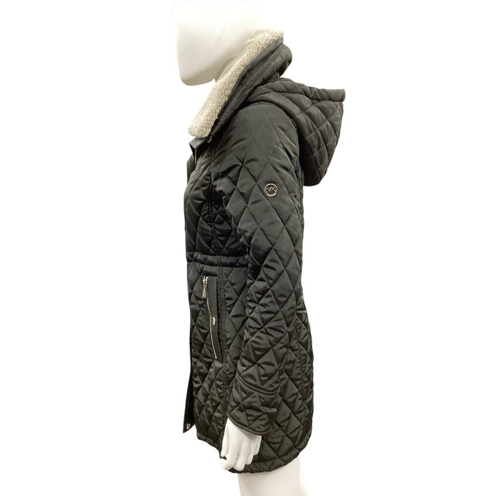 Michael Kors Coat Women’s SZ S Puffer Coat Hood Removable Faux Fur Collar Green - Picture 3 of 10